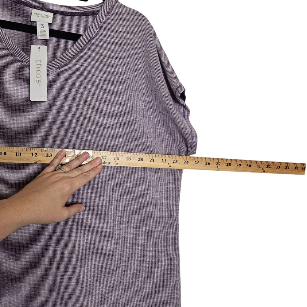 Weekends by Chico's Purple Knit V-Neck Short Sleeve Top 3 or L Basic Minimalist - Picture 7 of 9